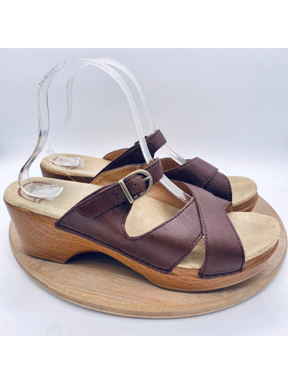 Dansko Sandals Womens 10 41 Brown Leather Sela Slide Peep Retro Boho
